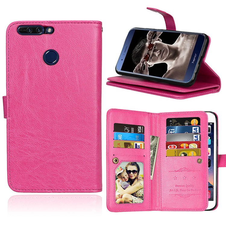 Crazy Horse Stand Wallet Leather Mobile Phone Casing for Huawei Honor 8 Pro / Honor V9 - Rose-1