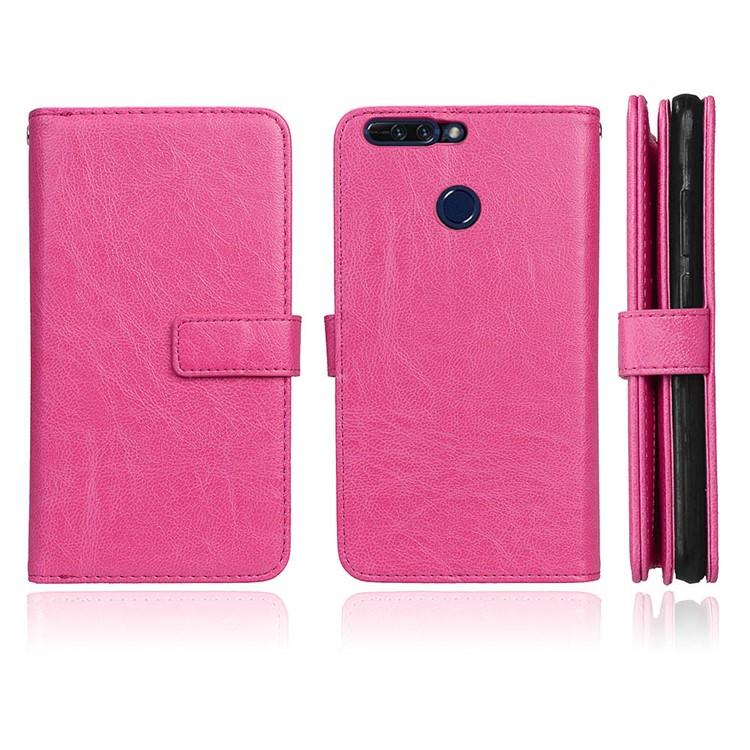 Crazy Horse Stand Wallet Leather Mobile Phone Casing for Huawei Honor 8 Pro / Honor V9 - Rose-2