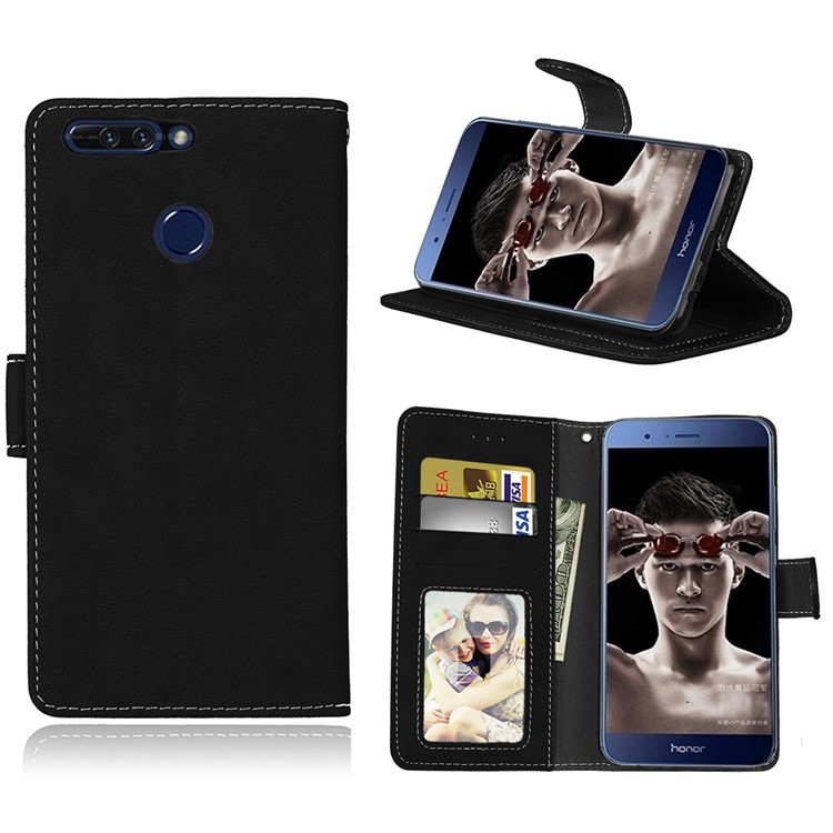 For Huawei Honor 8 Pro / Honor V9 Matte Leather Card Slots Stand Phone Case - Black-1