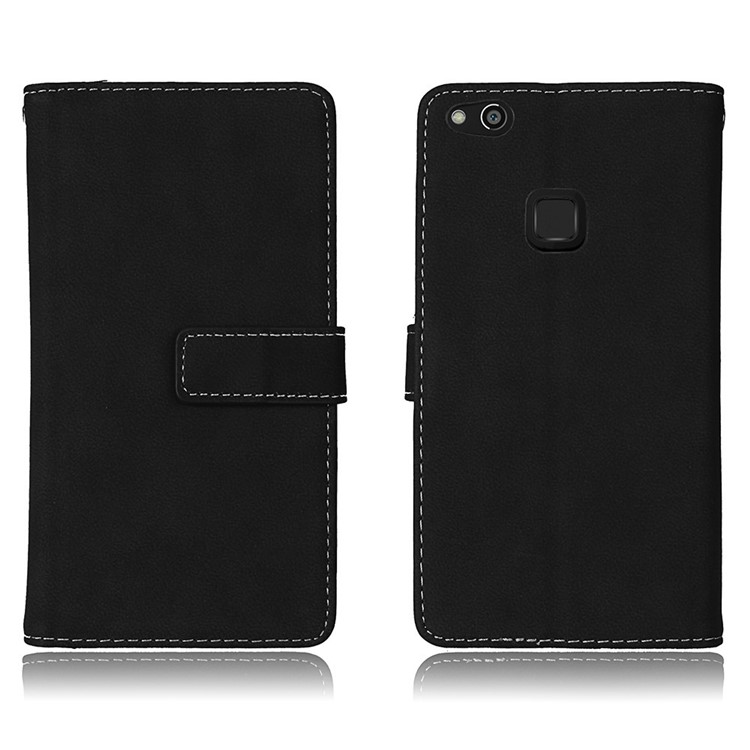 Matte Skin PU Leather Stand Wallet Phone Cover with 9 Card Slots for Huawei P10 Lite - Black-2