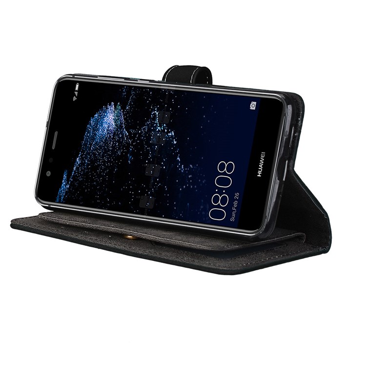 Matte Skin PU Leather Stand Wallet Phone Cover with 9 Card Slots for Huawei P10 Lite - Black-6