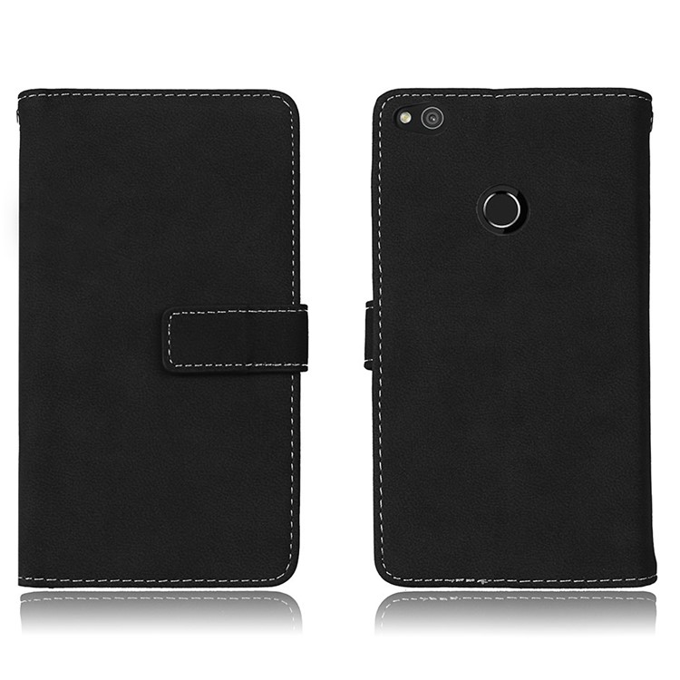 Para Huawei P8 Lite(2017) / Honor 8 Lite Cartera de cuero Matte Stand Case Shell con 9 titulares de tarjeta - Negro-2