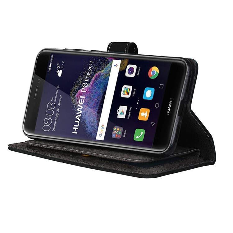 Para Huawei P8 Lite(2017) / Honor 8 Lite Cartera de cuero Matte Stand Case Shell con 9 titulares de tarjeta - Negro-6