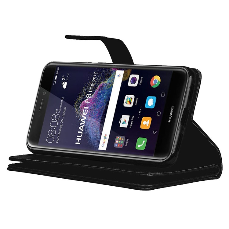 Crazy Horse Wallet Leather Folio Cell Phone Case with Stand for Huawei P8 Lite (2017) / Honor 8 Lite - Black-9