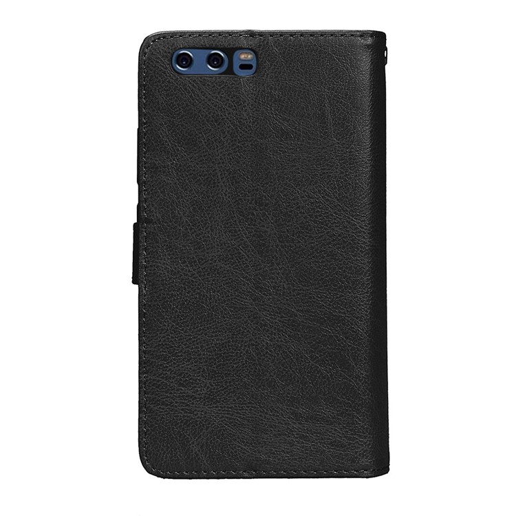 Crazy Horse Wallet Leather Folio Stand Phone Case with 9 Card Slots for Huawei P10 - Black-4