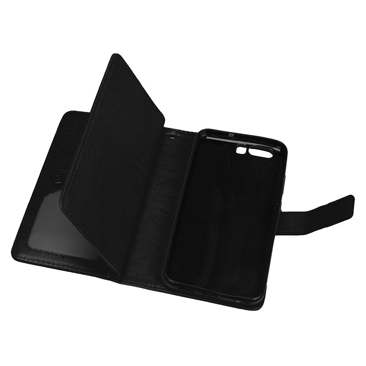 Crazy Horse Wallet Leather Folio Stand Phone Case with 9 Card Slots for Huawei P10 - Black-8