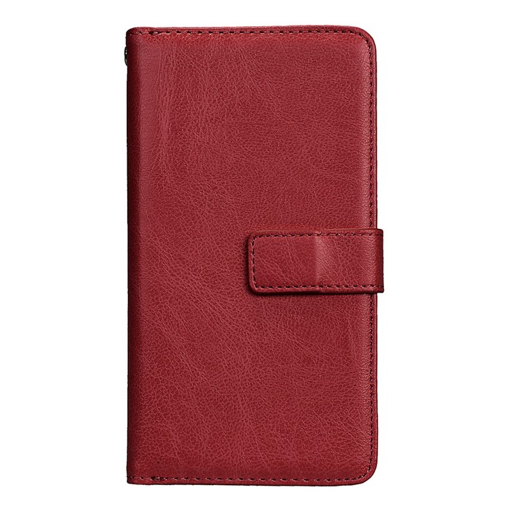 Crazy Horse Wallet Leather Folio Stand Phone Accessory Case with 9 Card Slots for Huawei P10 - Brown-3