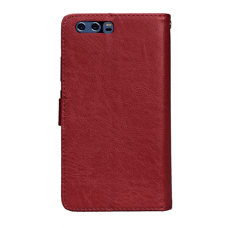 Crazy Horse Wallet Leather Folio Stand Phone Accessory Case with 9 Card Slots for Huawei P10 - Brown-4