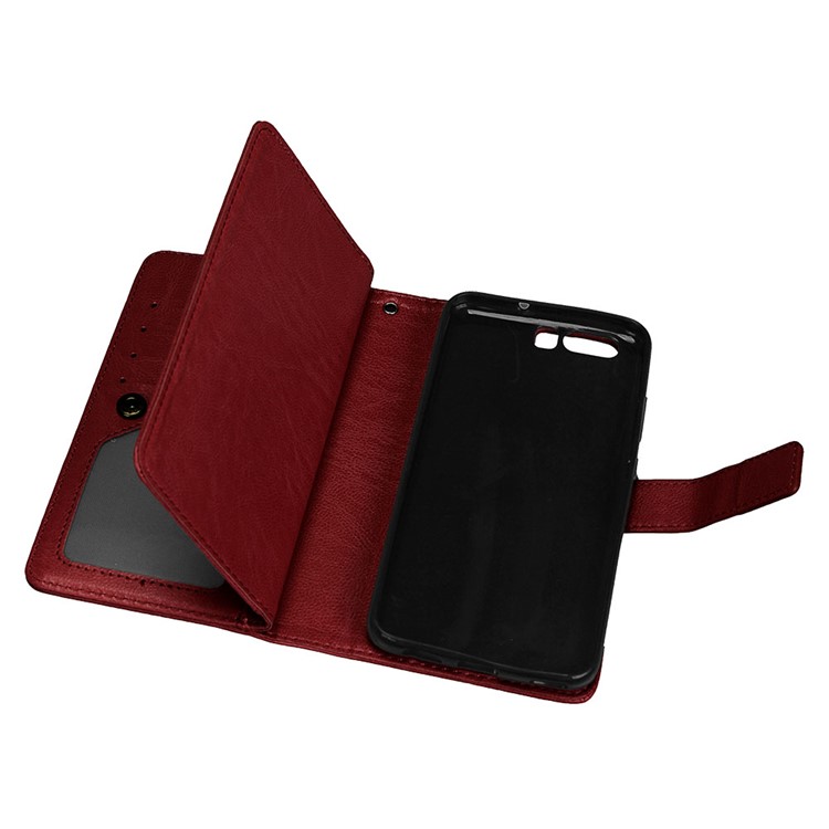 Crazy Horse Wallet Leather Folio Stand Phone Accessory Case with 9 Card Slots for Huawei P10 - Brown-8