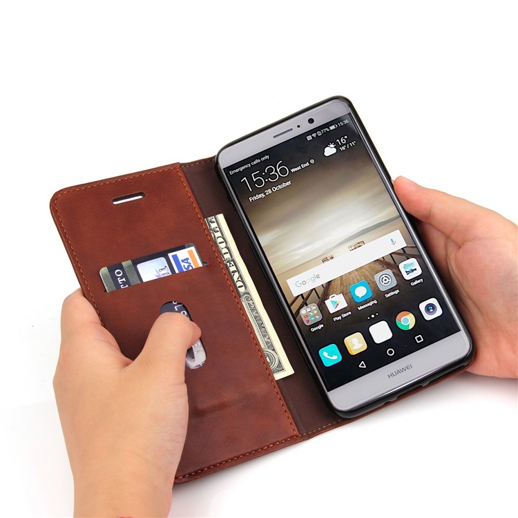 Vintage Crazy Horse Stand Leather Wallet Mobile Cover for Huawei Mate 9 - Brown-9