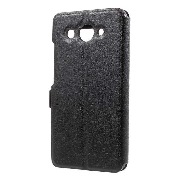 Silk Texture Dual Window Leather Phone Case for Huawei Y3 (2017) - Black-3