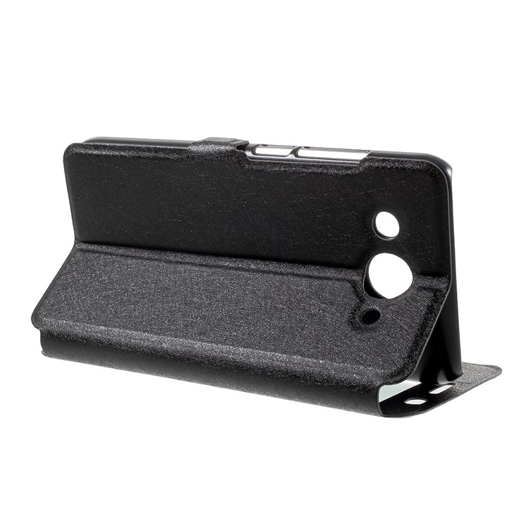 Silk Texture Dual Window Leather Phone Case for Huawei Y3 (2017) - Black-4