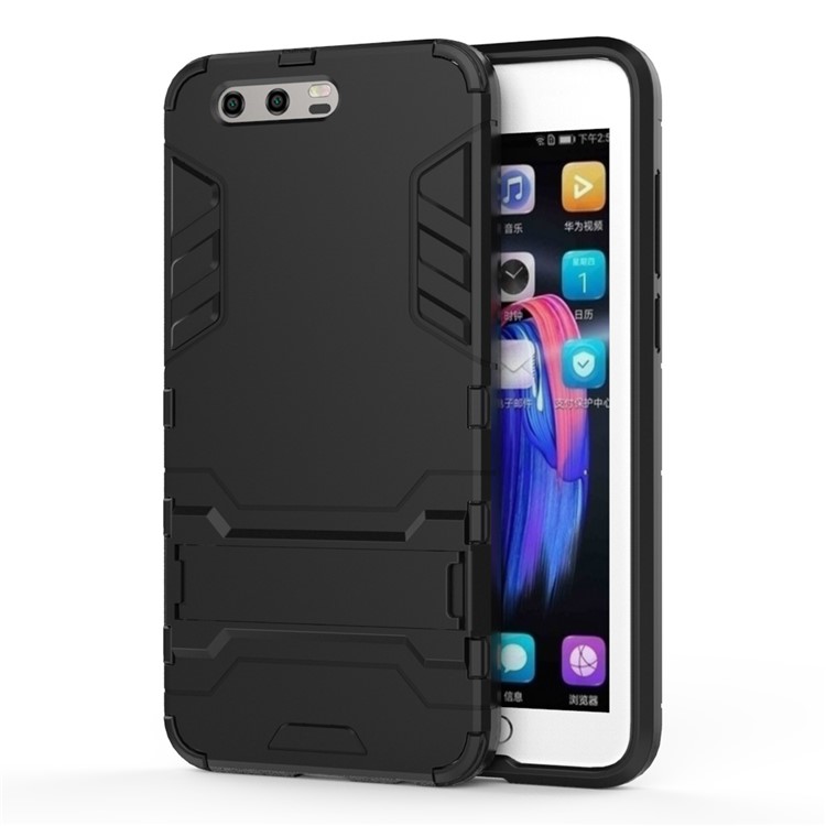 Für Huawei Honor 9 Cool Guard Plastic Plastic TPU Mobile Case Mit Kickstand - Schwarz