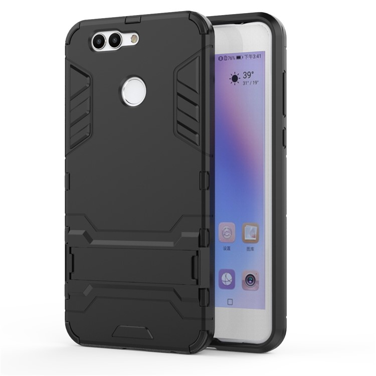 Cool Plastic TPU Kickstand Combo Cover Case for Huawei Nova 2 Plus - Black-2