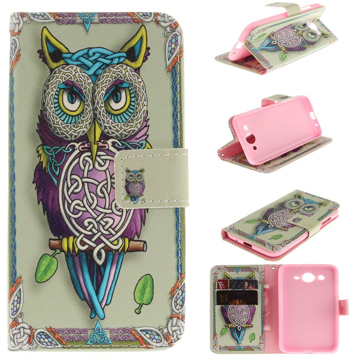 Pattern Printing Wallet Stand Leather Case with Magnet for Huawei Y3 (2017) - Owl-1