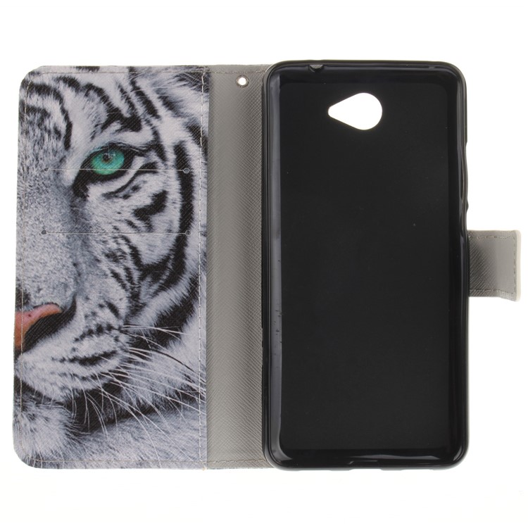 PU Leather Folio Mobile Phone Case Accessory for Huawei Y7 - Tiger with Green Eye-10