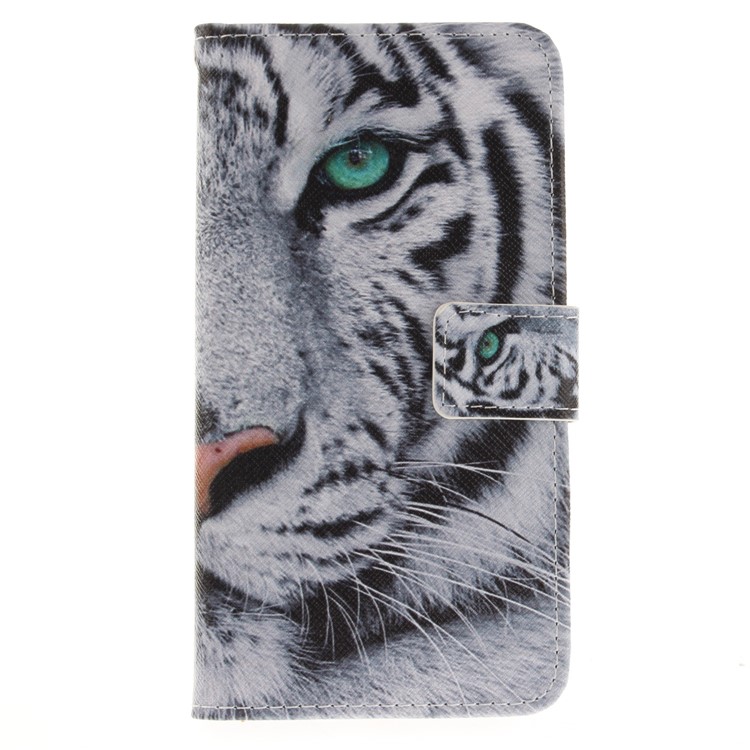 PU Leather Folio Mobile Phone Case Accessory for Huawei Y7 - Tiger with Green Eye-2