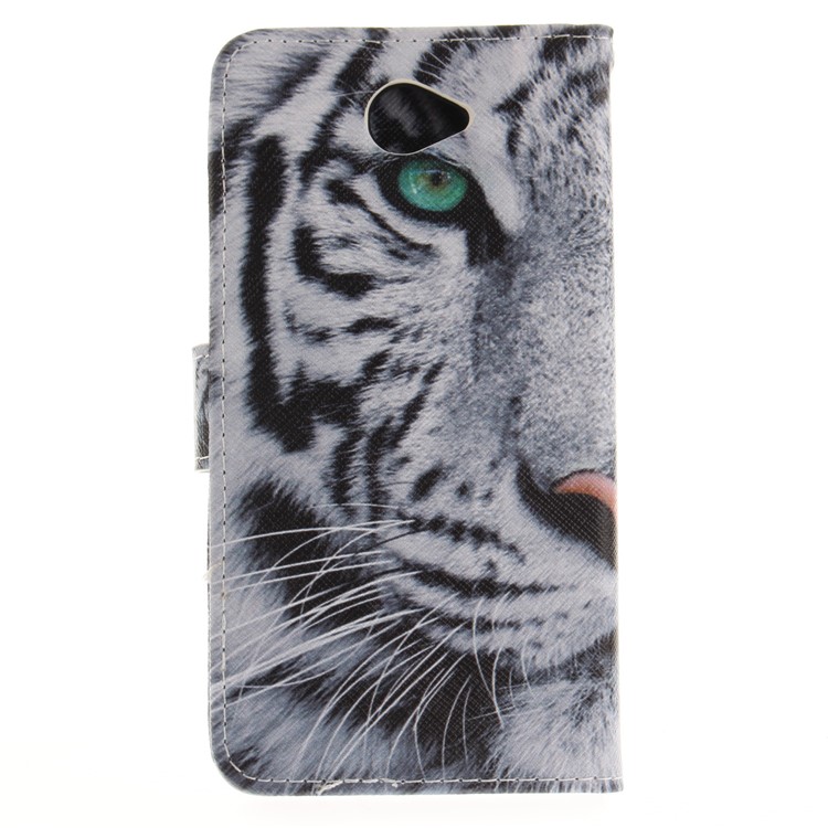 PU Leather Folio Mobile Phone Case Accessory for Huawei Y7 - Tiger with Green Eye-3