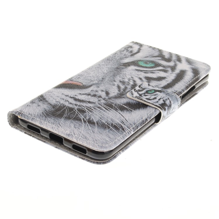 PU Leather Folio Mobile Phone Case Accessory for Huawei Y7 - Tiger with Green Eye-4