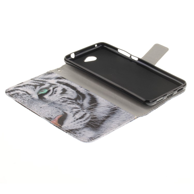 PU Leather Folio Mobile Phone Case Accessory for Huawei Y7 - Tiger with Green Eye-8