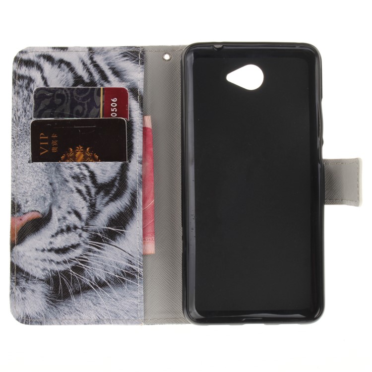 PU Leather Folio Mobile Phone Case Accessory for Huawei Y7 - Tiger with Green Eye-9