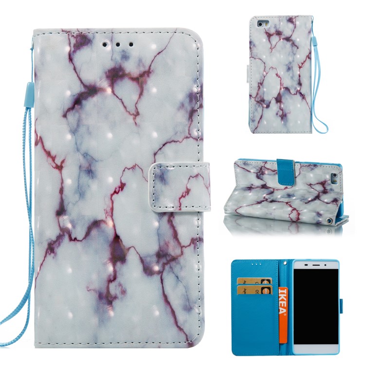 3D Effect Marble Pattern PU Leather Wallet Stand Phone Cover for Huawei P8 Lite (2017) / Honor 8 Lite - Red-1