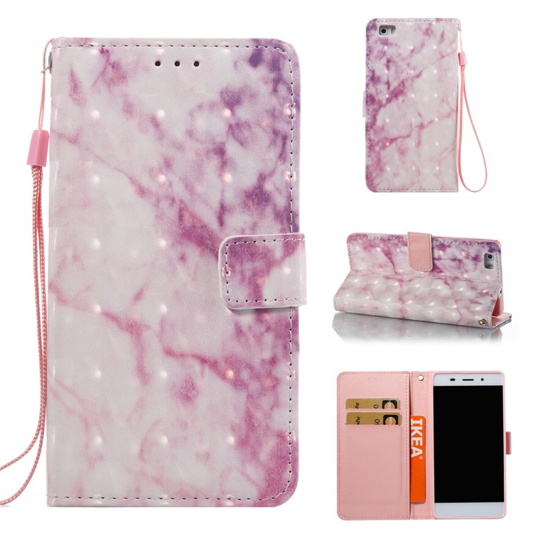 For Huawei P8 Lite (2017) / Honor 8 Lite 3D Effect Marble Pattern Leather Wallet Cover - Rose-1
