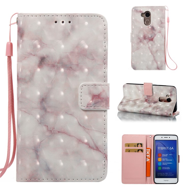 Marble Pattern 3D Effect PU Leather Wallet Case with Stand for Huawei Honor 6A - Pink-1