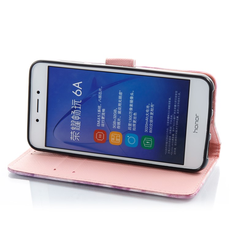 Marble Pattern 3D Effect PU Leather Wallet Case with Stand for Huawei Honor 6A - Pink-3