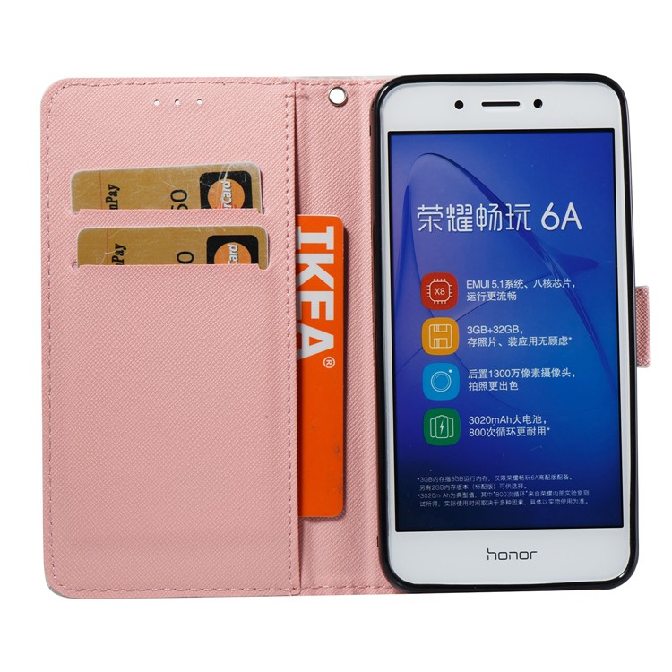 Marble Pattern 3D Effect PU Leather Wallet Case with Stand for Huawei Honor 6A - Pink-8