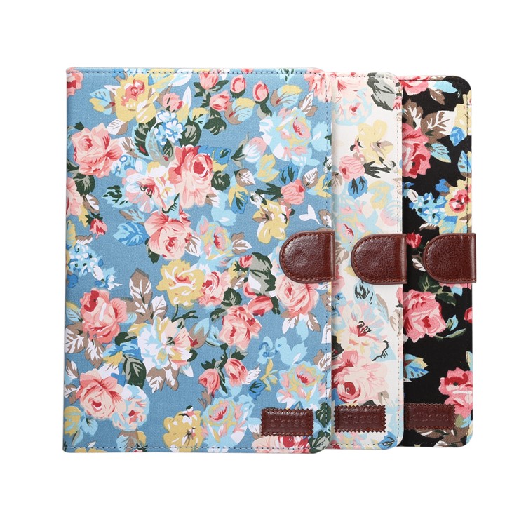 Blooming Flower Cloth Skin PU Leather Wallet Stand Case for Huawei MediaPad T3 10.0 - Black-8