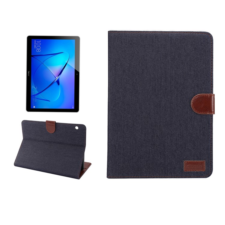 Jeans Cloth Texture Wallet Stand Tablet Case for Huawei MediaPad T3 10.0 - Dark Blue-1