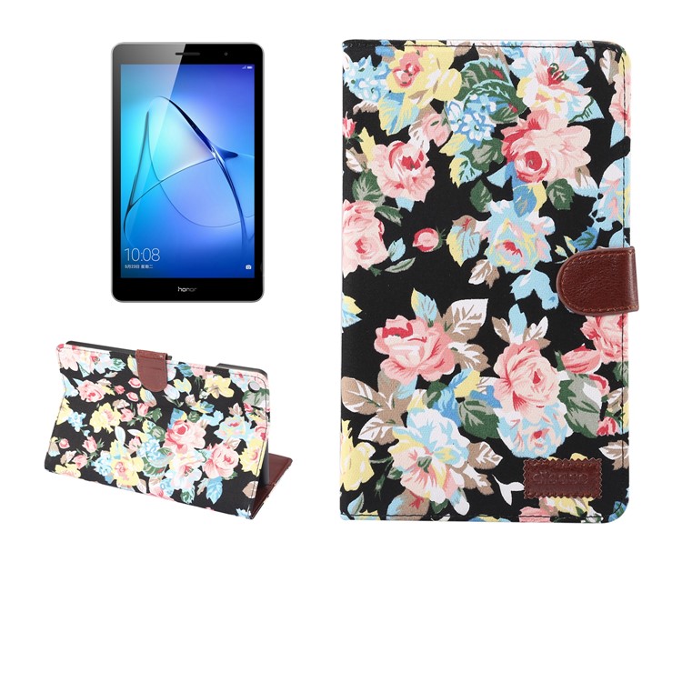Flower Pattern Wallet Leather Case for Huawei MediaPad T3 8.0 - Black-1
