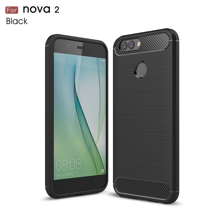 For Huawei nova 2 Carbon Fiber Texture Brushed TPU Back Case - Black-1