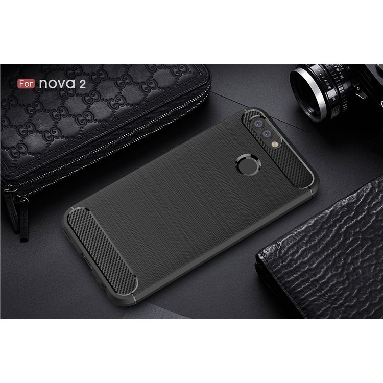 For Huawei nova 2 Carbon Fiber Texture Brushed TPU Back Case - Black-10