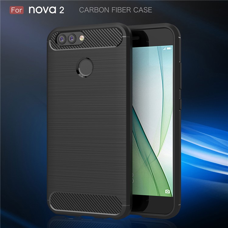 For Huawei nova 2 Carbon Fiber Texture Brushed TPU Back Case - Black-2