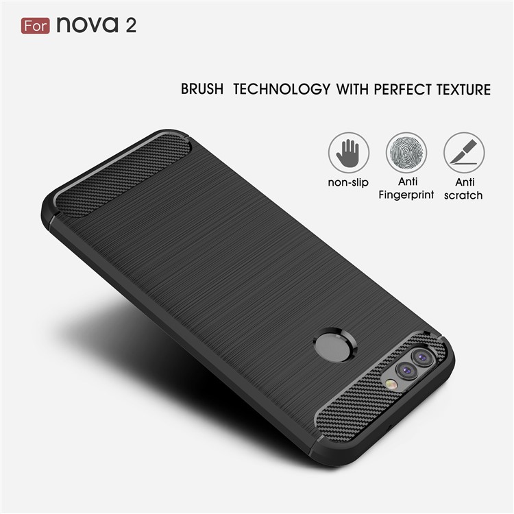 For Huawei nova 2 Carbon Fiber Texture Brushed TPU Back Case - Black-3