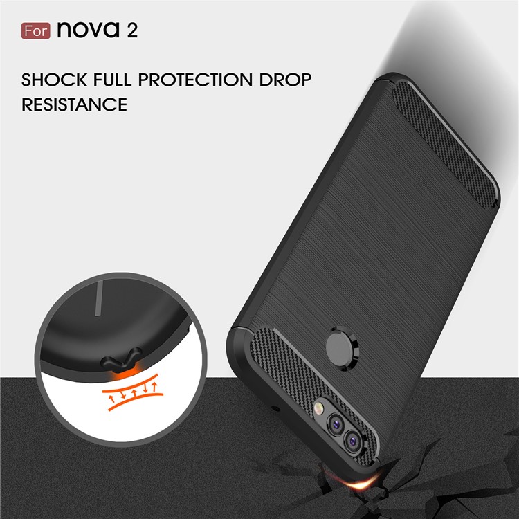 For Huawei nova 2 Carbon Fiber Texture Brushed TPU Back Case - Black-6