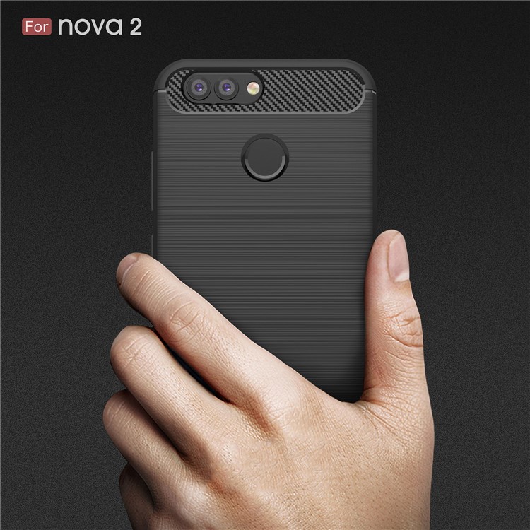 For Huawei nova 2 Carbon Fiber Texture Brushed TPU Back Case - Black-8