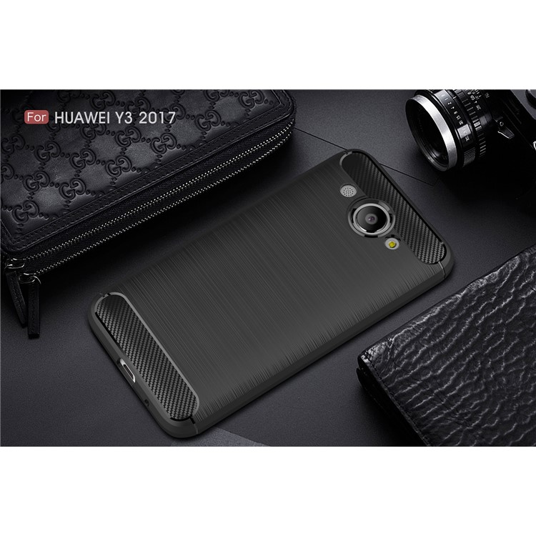 AMORUS Carbon Fiber Texture Brushed TPU Mobile Phone Cover for Huawei Y3 (2017) - Black-10