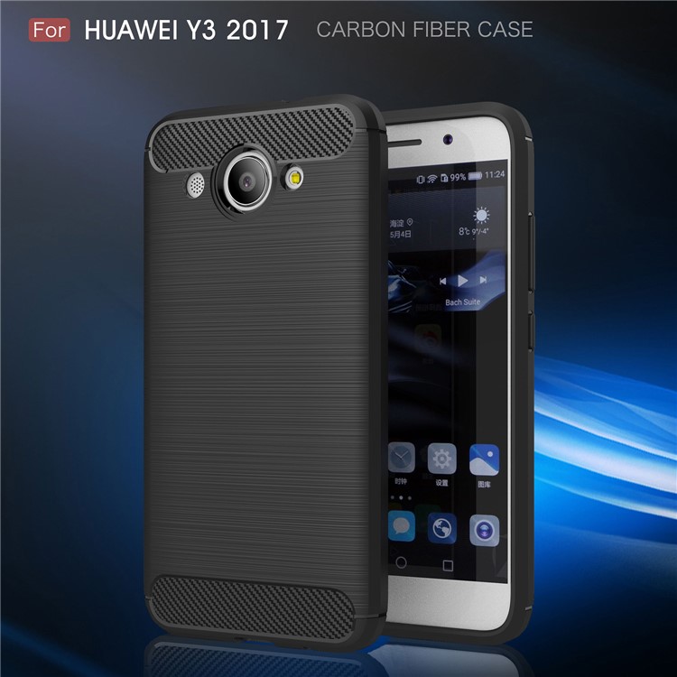 AMORUS Carbon Fiber Texture Brushed TPU Mobile Phone Cover for Huawei Y3 (2017) - Black-2