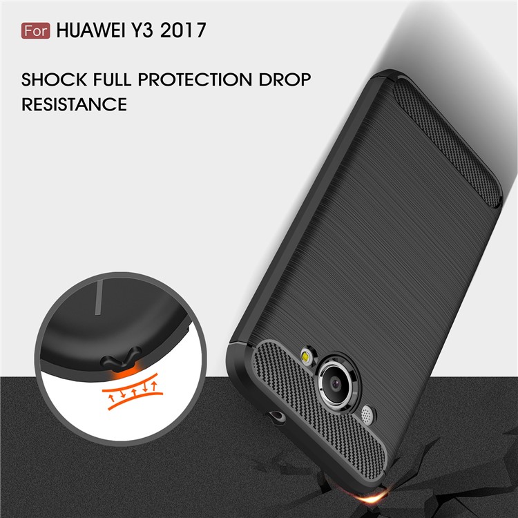 AMORUS Carbon Fiber Texture Brushed TPU Mobile Phone Cover for Huawei Y3 (2017) - Black-6