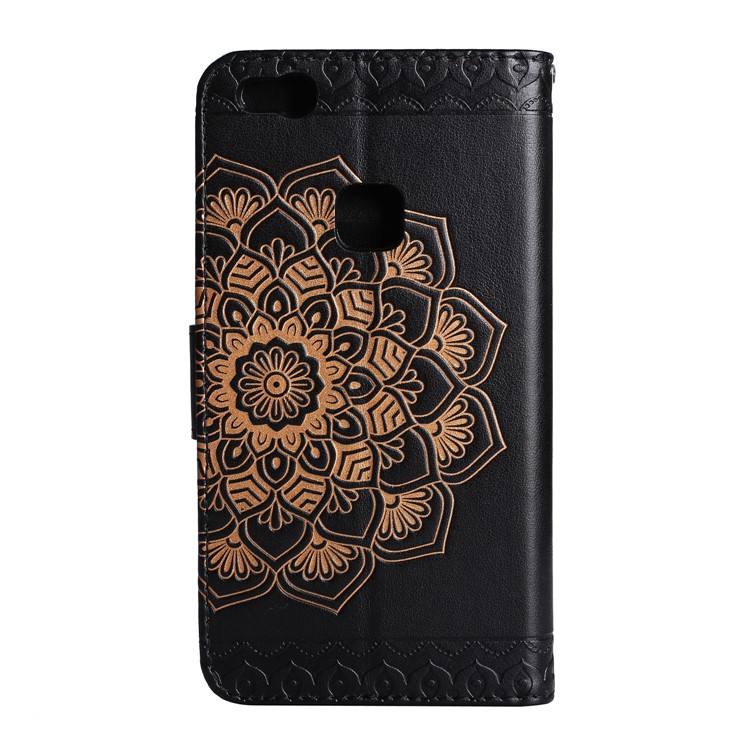 Imprint Henna Lotus Wallet Stand Leather Mobile Casing for Huawei P10 Lite - Black-3