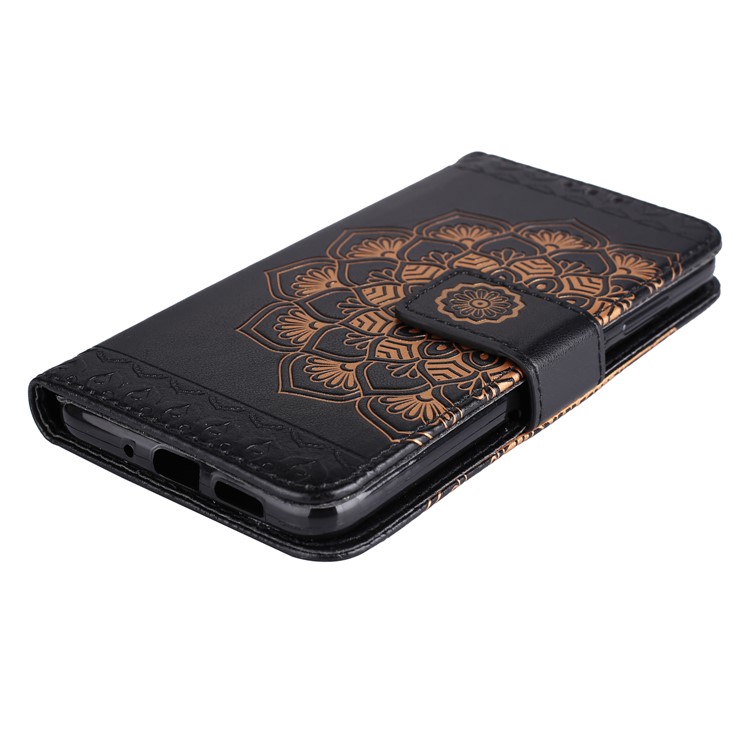 Imprint Henna Lotus Wallet Stand Leather Mobile Casing for Huawei P10 Lite - Black-4