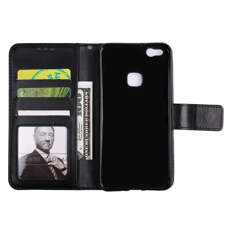 Imprint Henna Lotus Wallet Stand Leather Mobile Casing for Huawei P10 Lite - Black-5