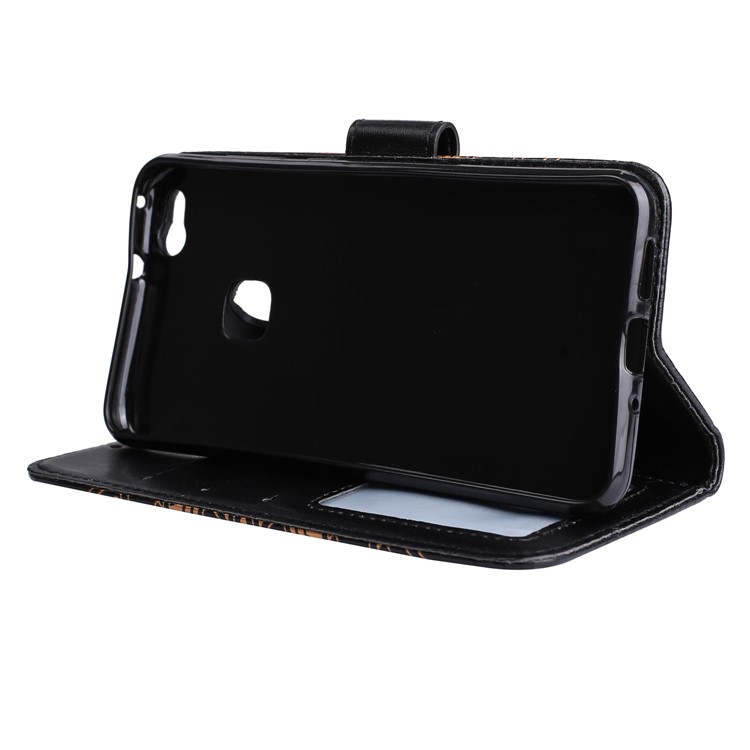 Imprint Henna Lotus Wallet Stand Leather Mobile Casing for Huawei P10 Lite - Black-6