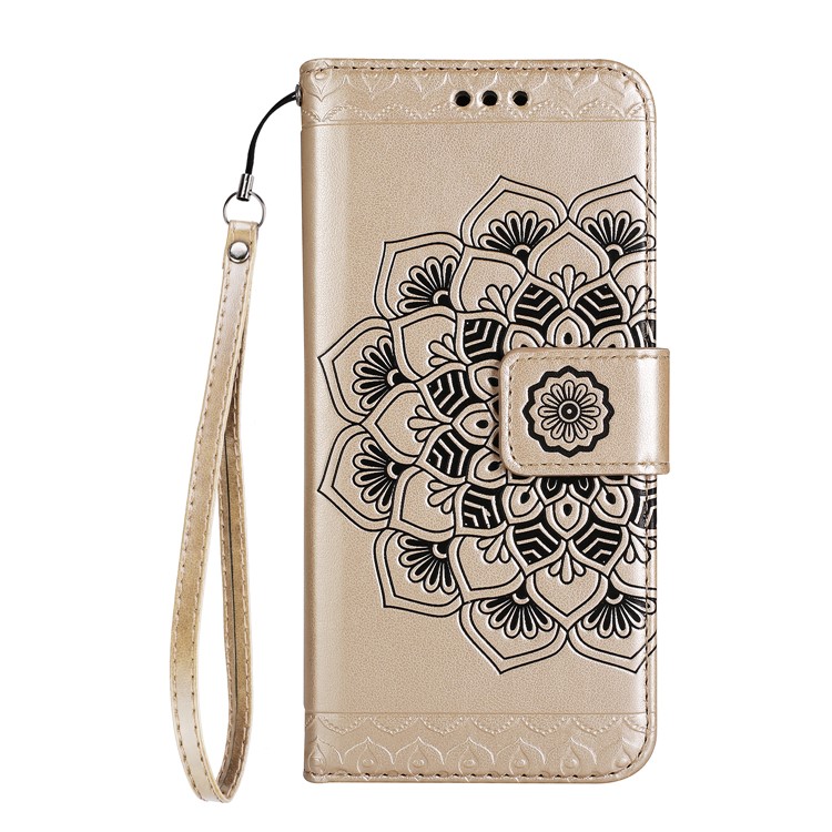 For Huawei P10 Lite Imprint Henna Lotus Wallet Stand Leather Mobile Phone Accessory Shell - Gold-2