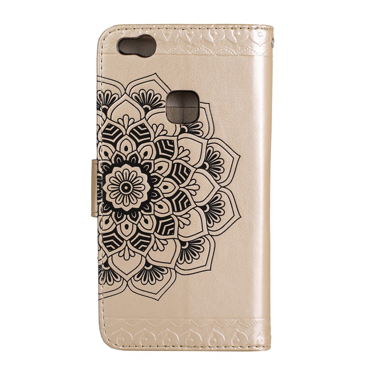 For Huawei P10 Lite Imprint Henna Lotus Wallet Stand Leather Mobile Phone Accessory Shell - Gold-3
