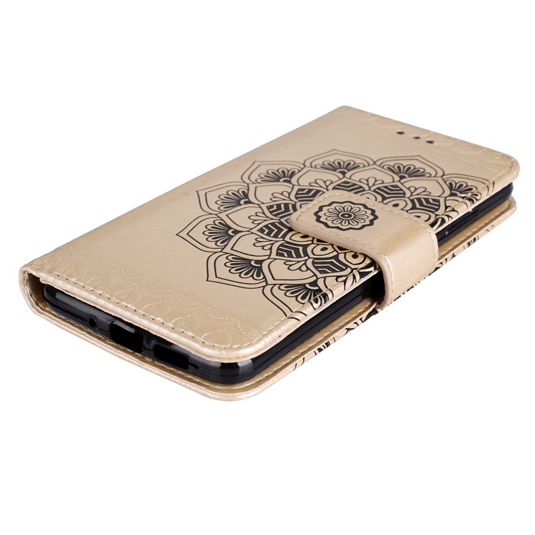 For Huawei P10 Lite Imprint Henna Lotus Wallet Stand Leather Mobile Phone Accessory Shell - Gold-4