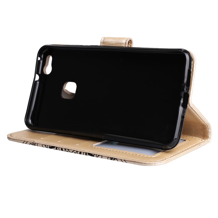 For Huawei P10 Lite Imprint Henna Lotus Wallet Stand Leather Mobile Phone Accessory Shell - Gold-6